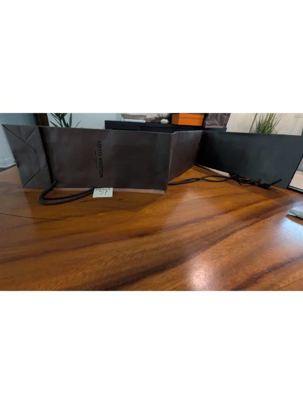 Louis Vuitton Long Skinny Brown Shopping Tote Bag With Orange Ribbon Handle Auth